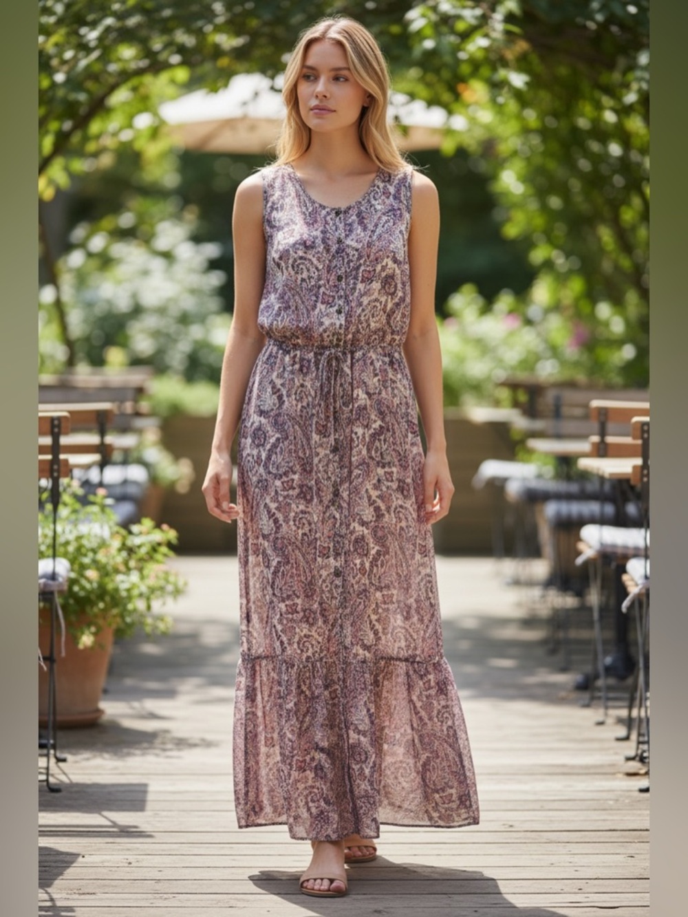 Lucky Brand Dusty Mauve Paisley Sleeveless Maxi Dress Spring/Summer Small